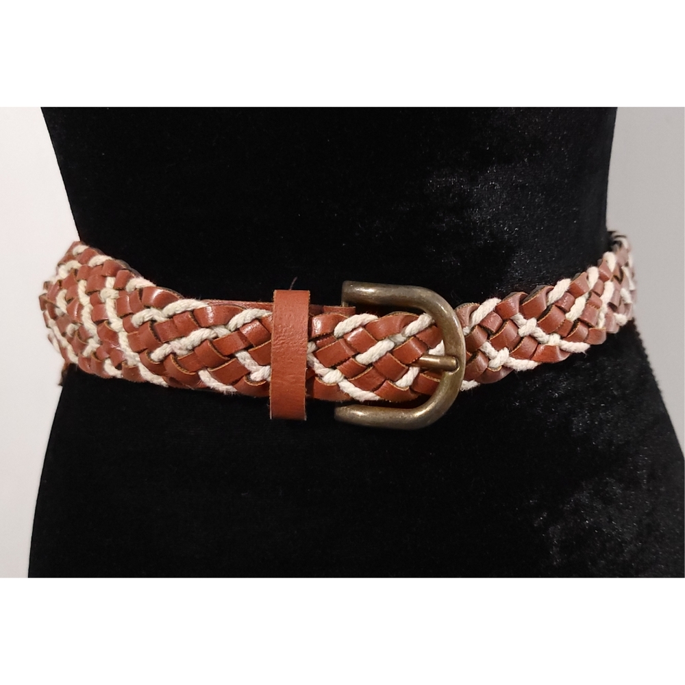 Eric Sun Faux Leather Brown & Black Weaved Belt Sz 5